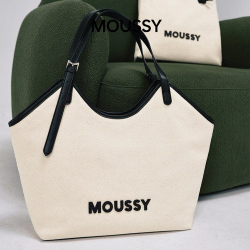 Moussy大容量牛仔帆布托特包大学生单肩通勤上课包购物袋
