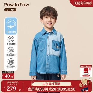 商场同款 男童牛仔长袖 PawinPaw卡通小熊童装 新款 衬衫 25年秋季