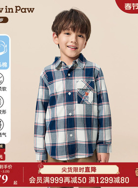 【商场同款】PawinPaw卡通小熊童装25年秋季新款男童格子衬衫全棉