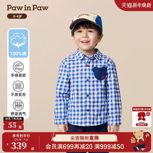 新款 25年秋季 PawinPaw卡通小熊童装 男宝宝格子衬衫 商场同款