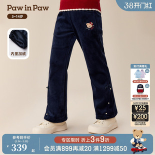 【商场同款】PawinPaw卡通小熊童装25年冬季新款女童加绒裤子