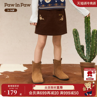 女童A字版 新款 型半裙短裙学院风 25年秋季 PawinPaw卡通小熊童装