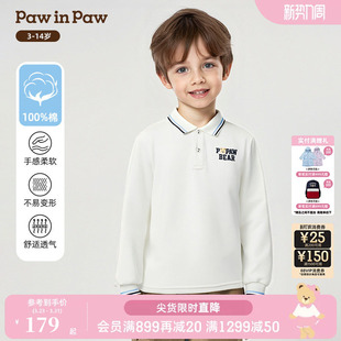 商场同款 男童翻领长袖 PawinPaw卡通小熊童装 新款 T恤 25年秋季