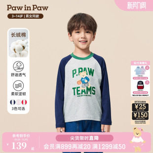 新款 25年秋季 PawinPaw卡通小熊童装 男女童撞色T恤 长绒棉