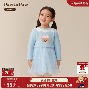 新款 25年冬季 PawinPaw卡通小熊童装 女宝宝圆领连衣裙 商场同款