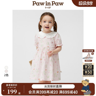 25年春夏新款 PawinPaw卡通小熊童裝 女寶寶花邊翻領(lǐng)甜美滿印連衣裙