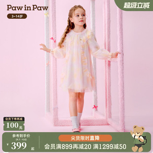 PawinPaw卡通小熊童装 女童儿童宽松休闲网纱A字连衣裙 26年新款