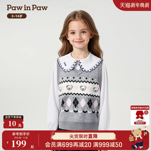 25年秋冬新款 PawinPaw卡通小熊童装 女童毛织马甲 商场同款