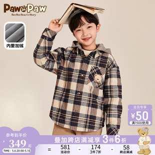 儿童棉服男童学院风格 PawinPaw卡通小熊童装 新款 春款 纹加绒外套