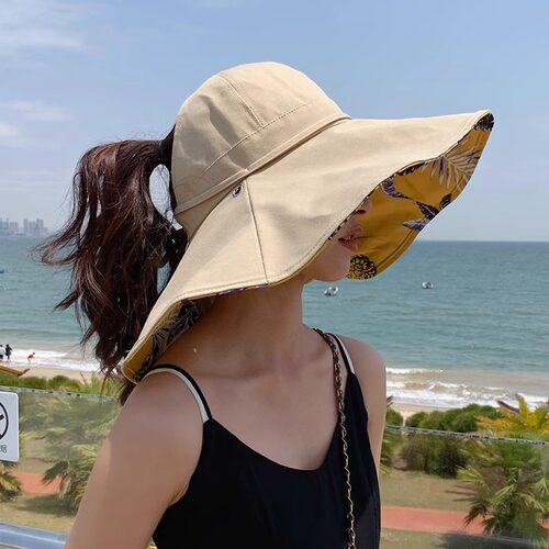 遮阳帽女夏季大檐防晒帽空顶