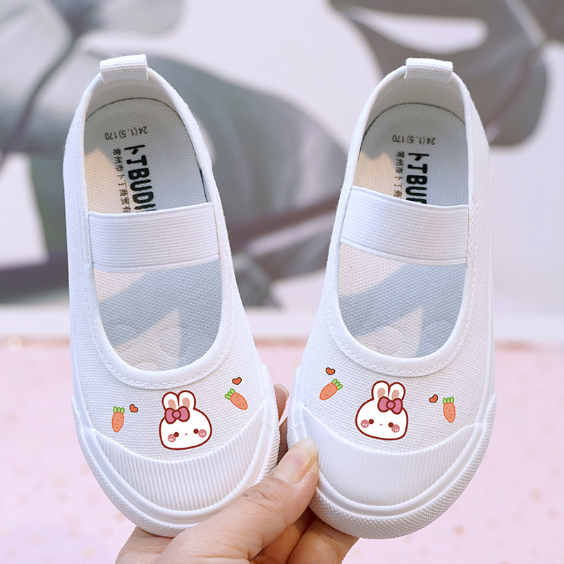 幼儿园小白鞋库洛米女童帆布鞋室内鞋小学生表演鞋透气软底宝宝鞋