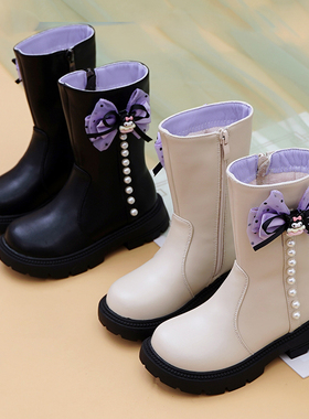 女童马丁靴高筒靴库洛米公主靴二棉软底加绒棉靴2025秋冬新款棉靴