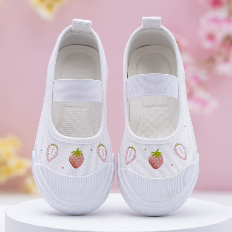 幼儿园小白鞋女童帆布鞋室内鞋演出鞋女宝布鞋浅口软底开学表演鞋