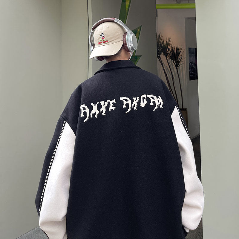 毛呢撞色拼接外套翻领大众休闲棉夹克上衣799P110，男装夹克，电商A458A