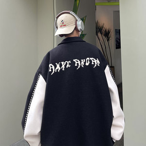 毛呢撞色拼接外套 翻领大众休闲棉夹克上衣799 P110，男装夹克，电商A458A