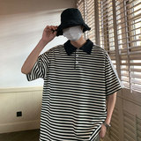 夏装上新撞色翻领Polo衫条纹拼接T恤珠地料短袖T23P45，男装T恤，电商A458A