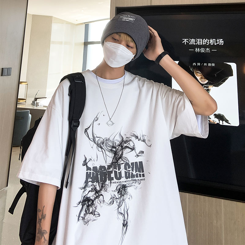 烟雾印花2022新版圆领T恤大码港风纯半袖打底T732P28，男装T恤，电商A458A