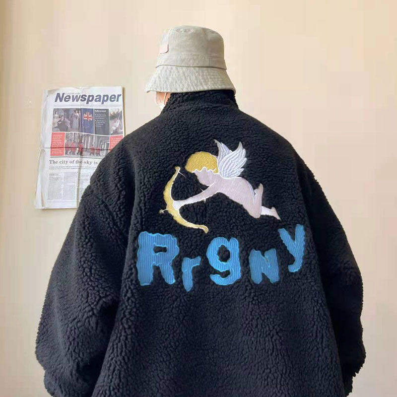 羊羔毛绣花立领冬装棉衣港风情侣休闲大码外套767P118,男装棉衣,电商A458A