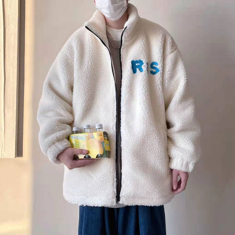 羊羔毛绣花立领冬装棉衣港风情侣休闲大码外套767P118,男装棉衣,电商A458A
