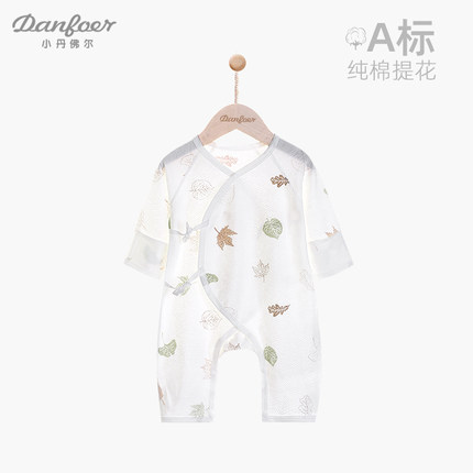 新生儿纯棉连体衣夏薄款初生宝宝提花和尚服婴儿绑带空调服杏福叶