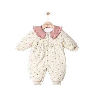 女宝宝冬季棉服婴幼儿可爱夹棉哈衣新生儿保暖连体衣棉袄冬日恋歌