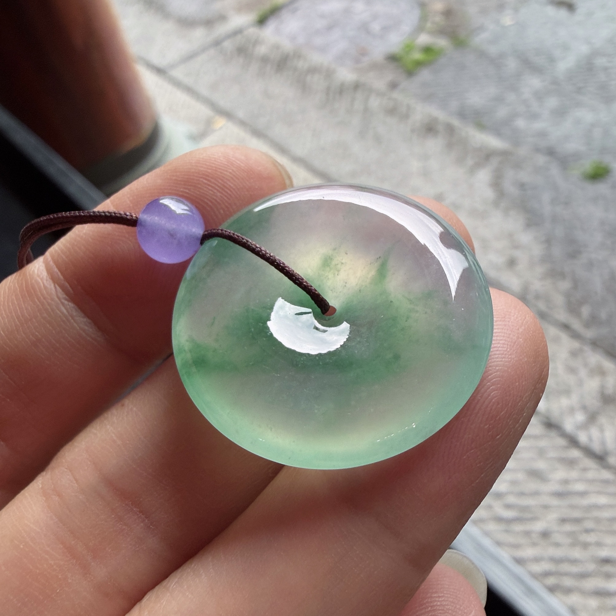 2026天然缅甸翡翠A货冰种飘绿平安扣吊坠果冻感0418GM107