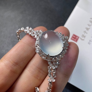 2025天然缅甸翡翠A货高冰鸽子蛋白月光钻石项链18k金镶嵌0930M111