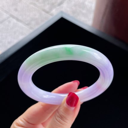 2025天然缅甸翡翠A货细糯老坑春彩洒金57圆条手镯0515K11