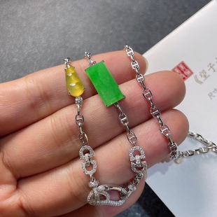 2025天然缅甸翡翠A货冰种阳绿无事牌手链18K金镶嵌1022M108