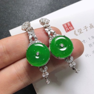 2025天然缅甸翡翠A货冰种阳绿平安扣耳坠18k金镶嵌0805M108