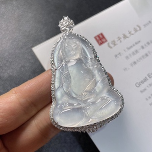 2025天然缅甸翡翠A货高冰素衣观音吊坠18k金镶嵌1031M108