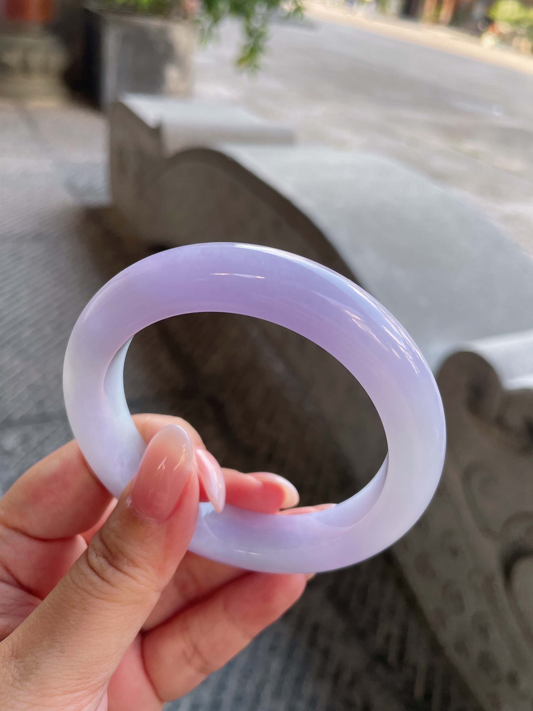 2026天然缅甸翡翠A货细糯粉紫正装玉镯手镯60圈口1023D19