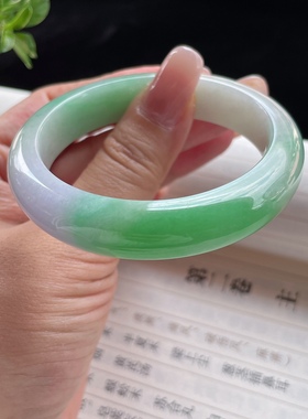 2025天然缅甸翡翠A货阳绿淡紫春彩正圈手镯52圈口0730X1