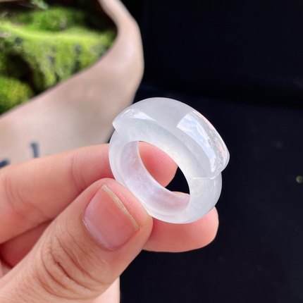 2025天然缅甸翡翠A货冰种白冰素面戒指指环0515ZC105