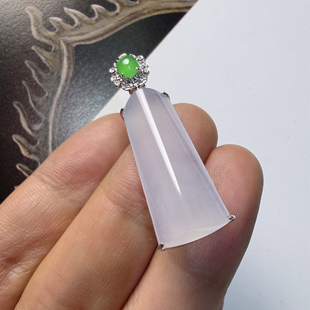 2027天然缅甸翡翠A货冰种白冰无事牌吊坠18k金镶嵌0325HX105