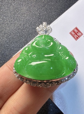 2026天然缅甸翡翠A货冰种阳绿佛公吊坠18K金镶嵌0108HX107