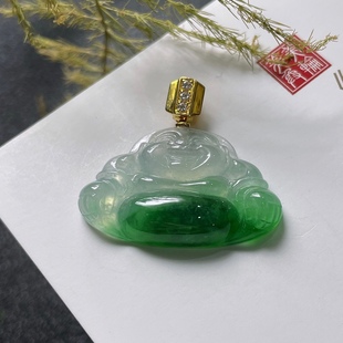 2025天然缅甸翡翠A货18k金镶嵌冰种飘辣绿佛公吊坠0507M105