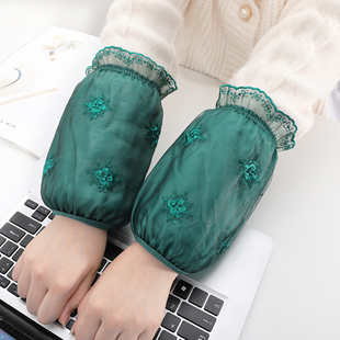 防污护袖 套女士秋冬季 时尚 洋气棉衣袖 新款 头羽绒服护袖 绿色蕾丝袖