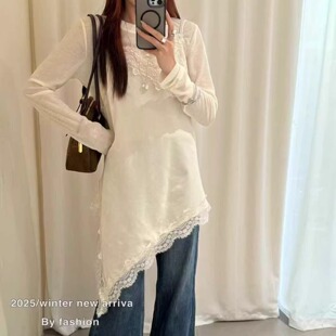 韩版蕾丝拼接不规则吊带+内搭打底衫两件套女2026春季新款套装