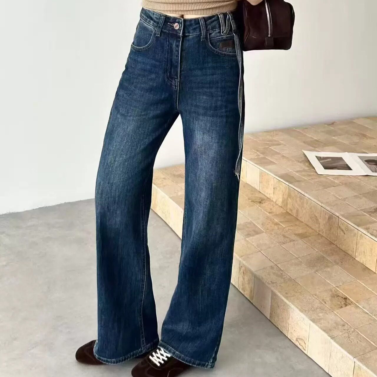 复古高腰微喇显腿长显瘦牛仔裤女