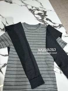 WUBAIZI｜条纹披肩短袖 设计感小众绑带上衣披肩两件套M25802