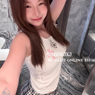 WUBAIZI | 美式街头梵文自主镂空侧十字工字背心弹力修身女 25672