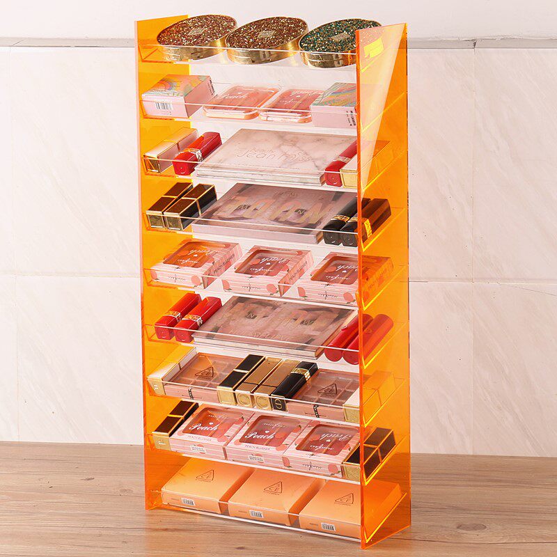 亚克力眼影收纳架多层橙色透明唇釉粉饼气垫桌面化妆品口红收纳盒