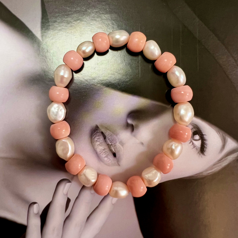 海洋粉色宝石原矿粉贝珍珠手串女
