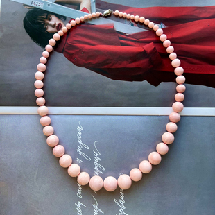 粉贝珊瑚贝圆珠塔式 天然正品 项链女水晶原矿海洋宝石复古甜美清新