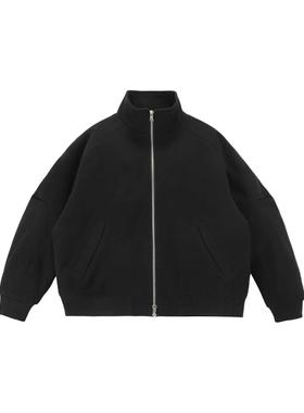 PAEFA美式纯色立领毛呢夹棉潮休闲廓形重磅拉链开衫vibe痞帅夹克