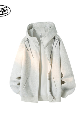 PAEFA 420g重磅双头拉链设计金属logo美式高街连帽开衫卫衣男女款