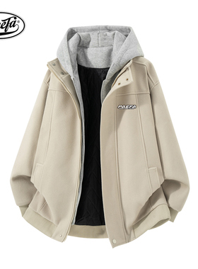 PAEFA 美式复古韩系简约基础假两件秋冬短款加厚保暖夹克男女同款