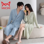 纯棉长袖 大码 酒店美容院浴袍长款 猫人情侣睡袍女士春秋季 男士 浴衣