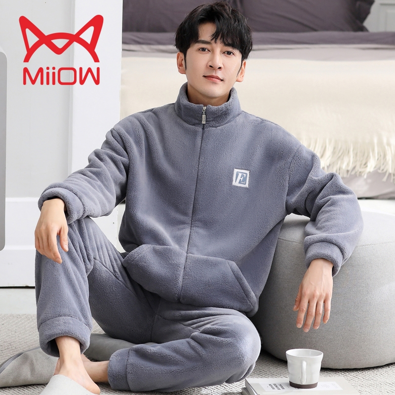 猫人男士法兰绒珊瑚绒家居服套装